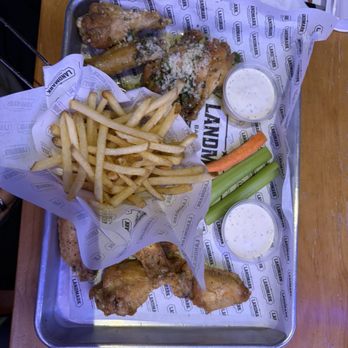Landmark Bar & Kitchen - Lemon pepper and garlic parm wings and fries - Salad Near Me - Fort Worth, Texas