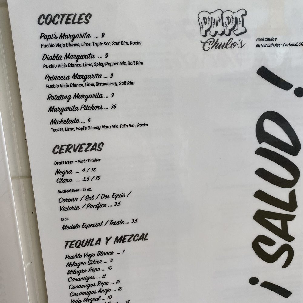 Papi Chulo's - Drink menu - Tacos Near Me - Portland, Oregon Papi Chulo's - Drink menu - Tacos Near Me - Portland, Oregon
