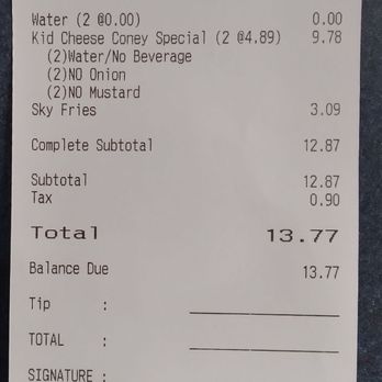 Skyline Chili - the receipt for the restaurant - Fast Food Near Me - Lawrenceburg, Indiana Skyline Chili - the receipt for the restaurant - Fast Food Near Me - Lawrenceburg, Indiana