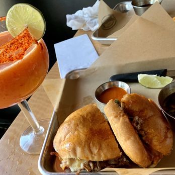 Cesar's Killer Margaritas - Broadway - Birria torta with Chamoy margarita - Mexican Near Me - Chicago, Illinois Cesar's Killer Margaritas - Broadway - Birria torta with Chamoy margarita - Mexican Near Me - Chicago, Illinois