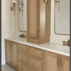 Custom White oak inset shaker style vanity w/ matching tower