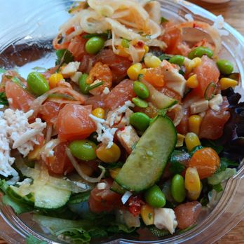 Pokeplus - Another photo of my salmon poke bowl with Kim chi and shrimp salad - Poke Near Me - Forest Hills, New York