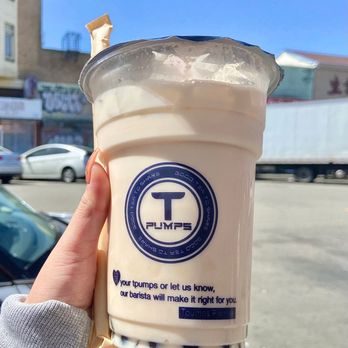 Tpumps - Rose and vanilla green milk tea with boba - Coffee & Tea Near Me - San Francisco, California Tpumps - Rose and vanilla green milk tea with boba - Coffee & Tea Near Me - San Francisco, California