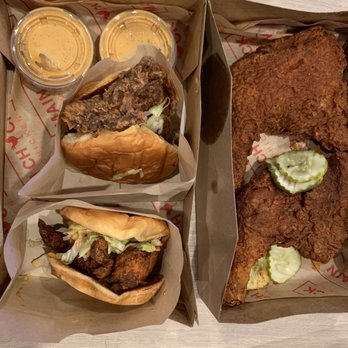 Main Chick Hot Chicken - Two Leg quarters and two MC Sandwiches - Chicken Shop Near Me - Pasadena, California