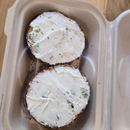 Rosemary bagel with scallion schmear Rosemary bagel with scallion schmear