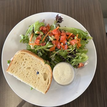 Hugs Cafe - 1/2 peach gobbler sandwich on sourdough with side salad - Salad Near Me - McKinney, Texas