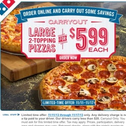 Two large pizzas $5.99 til Nov 17th