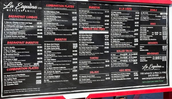 Menu photo 4 La Esquina Mexican Grill La Mesa, CA