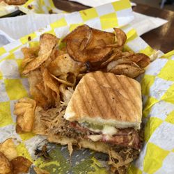 T-Lo's Food and Catering - Cubano with hot & sweet chips. Excellent! I already ate half the sandwich.