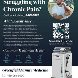 Greenfield Family Medicine - We now have a StemWave device to treat chronic aches and discomfort with musculoskeletal issues. Call for a consultation!