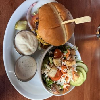 The James Kitchen and Bar - James burger with side salad - Whiskey Bars Near Me - Boise, Idaho The James Kitchen and Bar - James burger with side salad - Whiskey Bars Near Me - Boise, Idaho