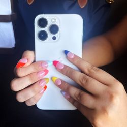 Toya's Salón - Rainbow French tip acrylics