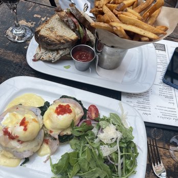 Refinery Rooftop - We had the Eggs Benedict with a salad and the Chicken Club and fries. - Lounges Near Me - New York, New York Refinery Rooftop - We had the Eggs Benedict with a salad and the Chicken Club and fries. - Lounges Near Me - New York, New York