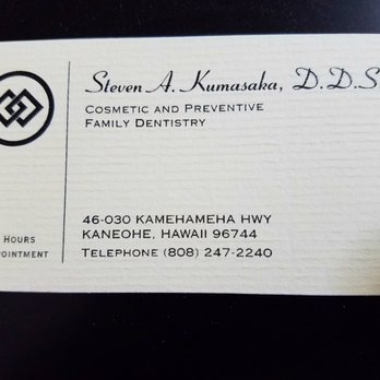 Steven A Kumasaka, DDS - Da business card.......... - General Dentistry Near Me - Kaneohe, Hawaii Steven A Kumasaka, DDS - Da business card.......... - General Dentistry Near Me - Kaneohe, Hawaii