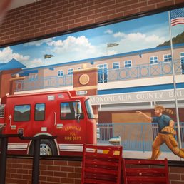 a mural of a firetruck