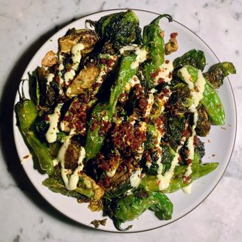 Josephine House - Crispy Brussels Sprouts & Shishitos - American Near Me - Austin, Texas Josephine House - Crispy Brussels Sprouts & Shishitos - American Near Me - Austin, Texas
