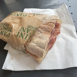Ciabatta, salami, cheese, grilled pepper and grilled zucchini. Perfection.