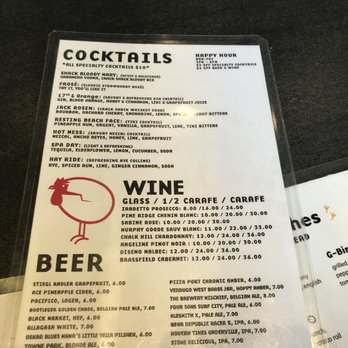 The Crack Shack - Cocktail menu at the bar. Nice drink selection! - Chicken Shop Near Me - Costa Mesa, California