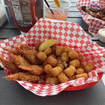 Windjammers on the Pier - Coconut shrimp with tots - Seafood Near Me - Navarre, Florida Windjammers on the Pier - Coconut shrimp with tots - Seafood Near Me - Navarre, Florida
