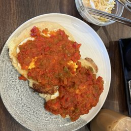 Breakfast pupusas with the pickles, and a side of horchata Breakfast pupusas with the pickles, and a side of horchata