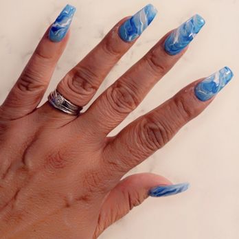 TK Nails Spa - Teal Marble Coffin Nails, I Love Them!! - Nail Salons Near Me - San Jose, California