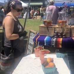OBX Farmers Market - Watermelon hibiscus tea and peaches