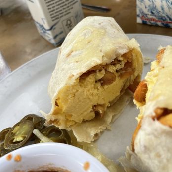 Kihei Caffe - Inside of burrito - eggs, potatoes and cheese - Hawaiian Near Me - Kihei, Hawaii