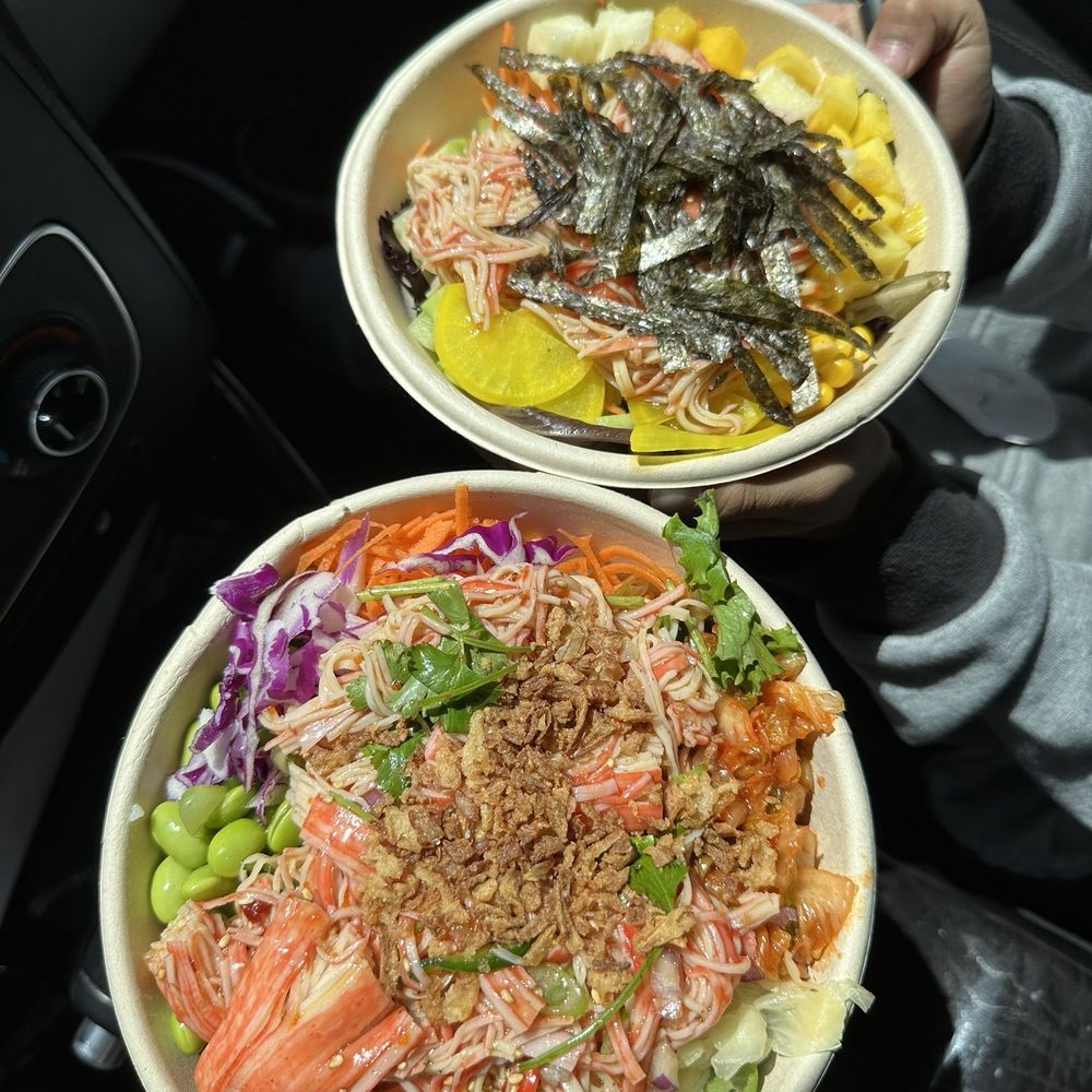 Medium sized bowl on the bottom with one protein, kids bowl with one protein on the top Medium sized bowl on the bottom with one protein, kids bowl with one protein on the top