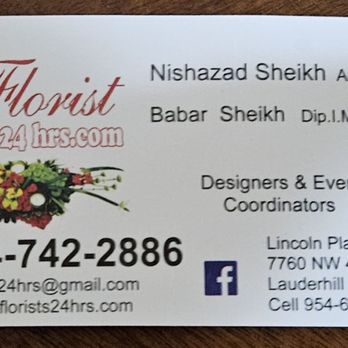 Florist 24Hr.Com - business card - Florists Near Me - Sunrise, Florida