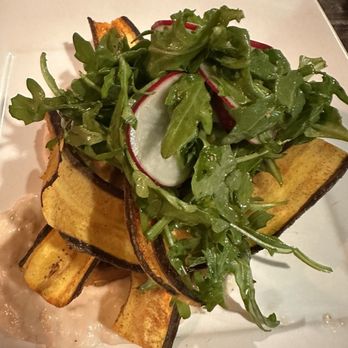 Oscar's - Chic pea cake with lemon white bean spread plantains - Bars Near Me - Dedham, Massachusetts