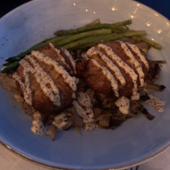 NC Coast Grill & Bar - Crab cake bubble & squeak- jumbo lump crab cakes, over cabbage, tricolor carrot hash, stone mustard aioli - New American Near Me - Kitty Hawk, North Carolina NC Coast Grill & Bar - Crab cake bubble & squeak- jumbo lump crab cakes, over cabbage, tricolor carrot hash, stone mustard aioli - New American Near Me - Kitty Hawk, North Carolina
