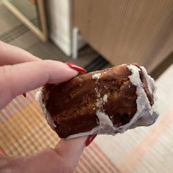 Appel fritter- almost burned on the outside and raw dough in the middle