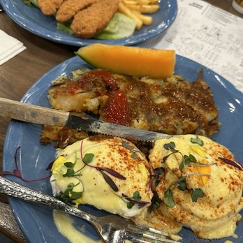 The Breakfast Club - Classic Eggs Benedict and some chicken tenders in the back. - Breakfast & Brunch Near Me - Livermore, California