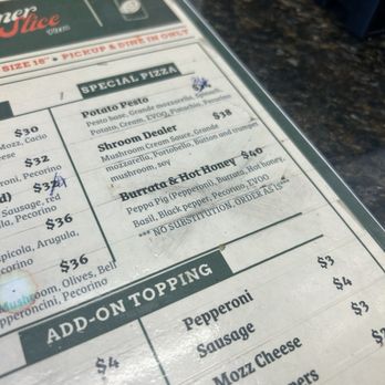 Corner Slice - Special pizzas aren't able to split in a half and half pizza - Pizza Near Me - Livermore, California