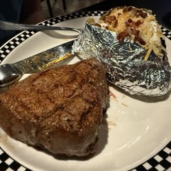 Finishline Steakhouse - Sirloin steak with a loaded baked potato!
