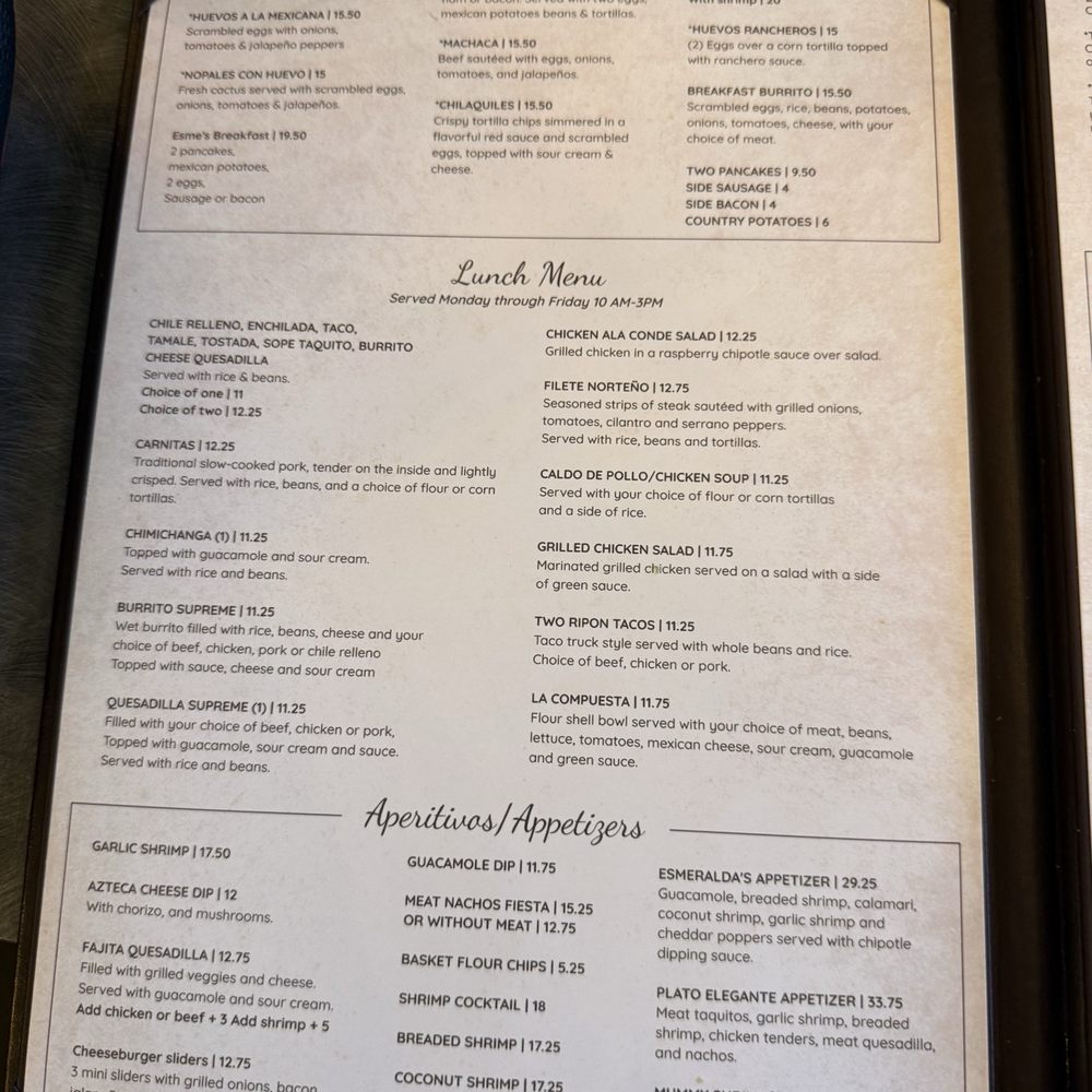 Esmeralda's Mexican Restaurant - Menu as of 5/8/26 - Mexican Near Me - Ripon, California Esmeralda's Mexican Restaurant - Menu as of 5/8/26 - Mexican Near Me - Ripon, California