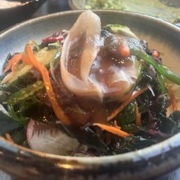 Seaweed salad with extra food coloring which is not my favorite. Seaweed salad with extra food coloring which is not my favorite.