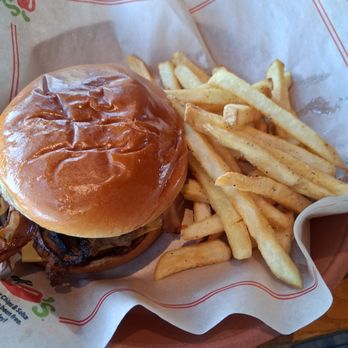 Chili's - Swiss,bacon,mushroom burger with fries - Tex-Mex Near Me - Fresno, California Chili's - Swiss,bacon,mushroom burger with fries - Tex-Mex Near Me - Fresno, California