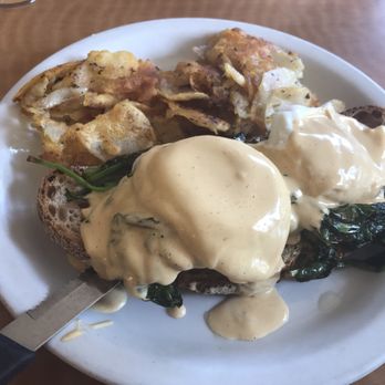 Cafe M - The super dry and tasteless salmon Benedict and side of potatoes. - Breakfast & Brunch Near Me - Berkeley, California Cafe M - The super dry and tasteless salmon Benedict and side of potatoes. - Breakfast & Brunch Near Me - Berkeley, California