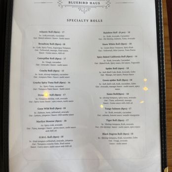 Bluebird Haus Sushi - Menu 9/5/26 - Japanese Near Me - Long Beach, California