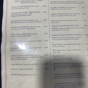 Zeller’s Riverside Bar & Grill - menu - Bars Near Me - Otis, Oregon