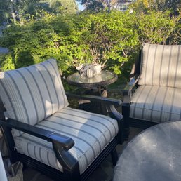 Newly upholstered patio cushions. Newly upholstered patio cushions.