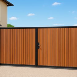Local Garage Door & Gate Bay Area - Dual swing gate with two pillars wrapped in Hardi Panel in Woodside