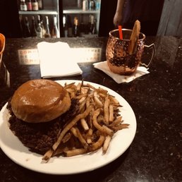 Burger (Burger, Burger), Duck Fat Fries, specialty mule drink Burger (Burger, Burger), Duck Fat Fries, specialty mule drink