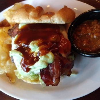 Boston Burger - Somerville - All-American ($12.50) subbed with too much pesto mayo. Baked beans were alright. Chips were kinda stale. - Burgers Near Me - Somerville, Massachusetts