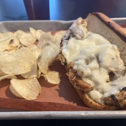 Chicken sub with onions and mushroom. (Note: seemed like processed chicken)