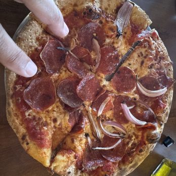 Barrel District - Supposed to be two toppings, pepperoni and red onion. Where's the onion? - Pizza Near Me - Cathedral City, California