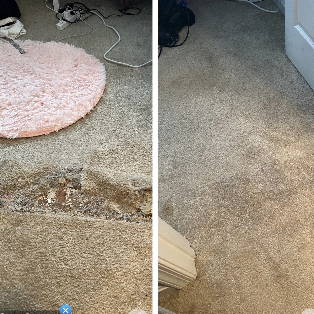 Carpet Repair - Before and after. I'm so happy with the results. - Damage Restoration Near Me - Ashburn, Virginia Carpet Repair - Before and after. I'm so happy with the results. - Damage Restoration Near Me - Ashburn, Virginia
