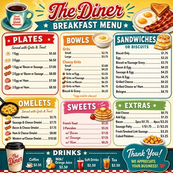 The Diner - Breakfast Menu - Diners Near Me - Swainsboro, Georgia The Diner - Breakfast Menu - Diners Near Me - Swainsboro, Georgia