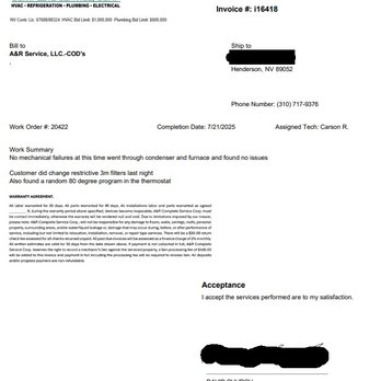 A&R Complete Service - Service Repair that was not completed. Requested refund due to another company fixing issues in 5 min. - Heating & Air Conditioning/HVAC Near Me - Henderson, Nevada A&R Complete Service - Service Repair that was not completed. Requested refund due to another company fixing issues in 5 min. - Heating & Air Conditioning/HVAC Near Me - Henderson, Nevada